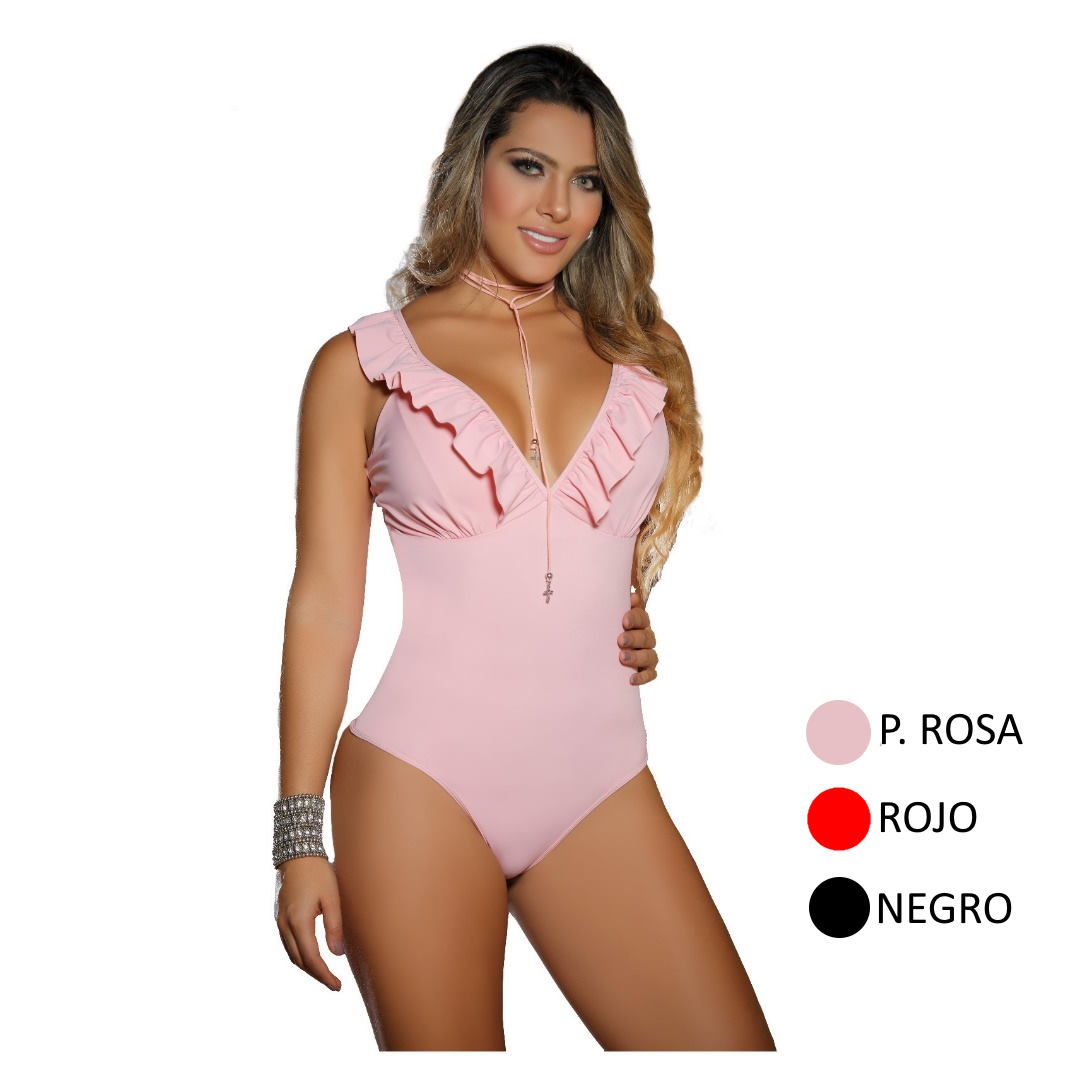 Body con faja interna en Powernet, diseño cuello V y boleros 7705-R3