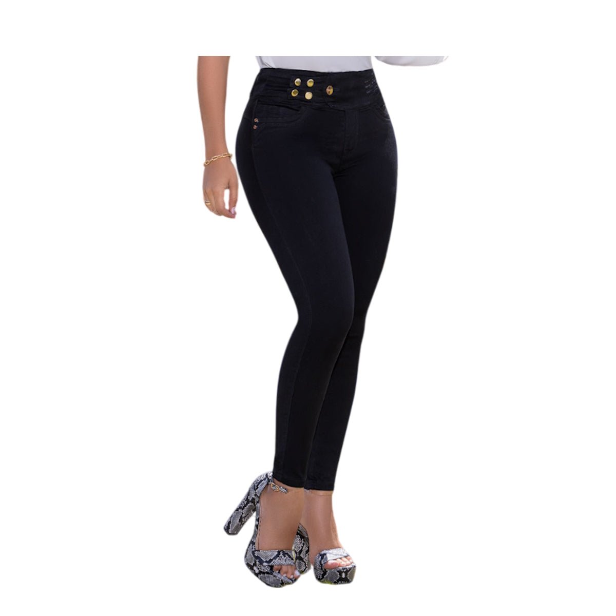 Jean Colombiano Push Up Negro – 3 Botones y Bota Pitillo - bellezaexpresslatina