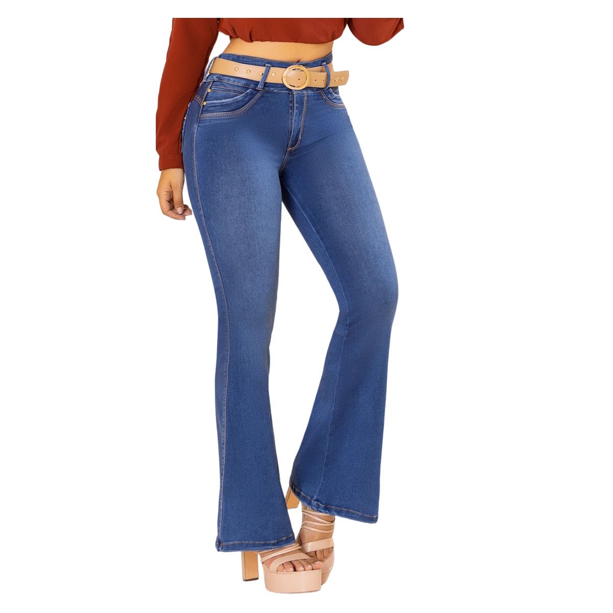 Jean push - up colombiano azul medio bota Campana 1548 - J2 - bellezaexpresslatina