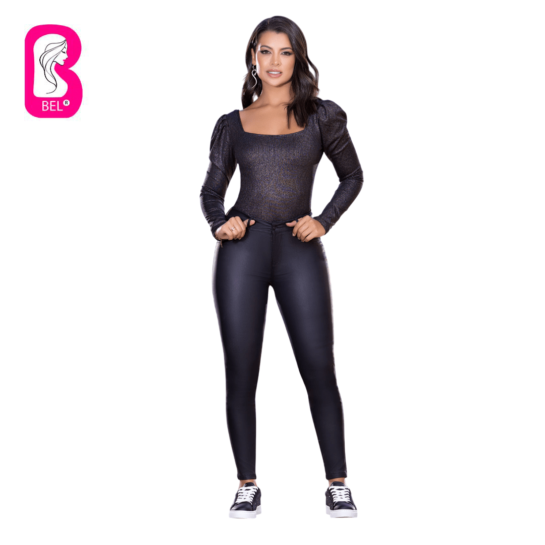 Jean push - up Negro efecto cuero bota pitillo 1585 - J2 - bellezaexpresslatina
