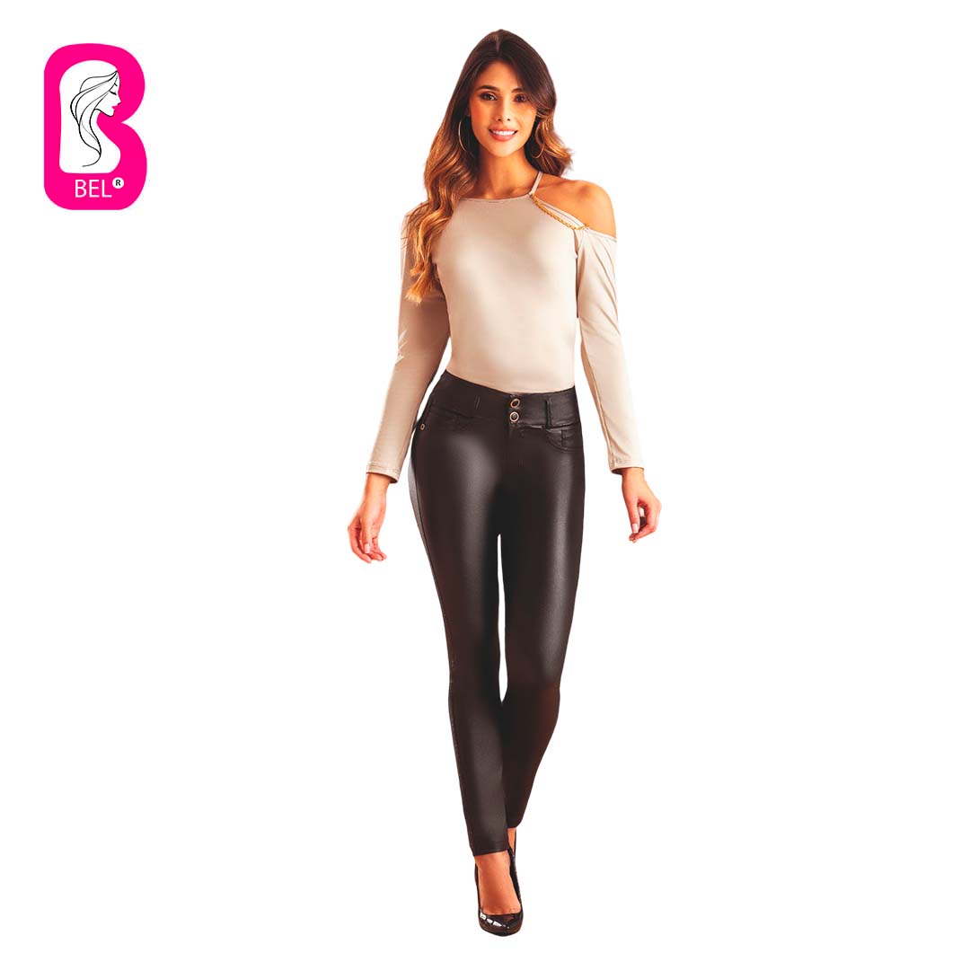 Jean Colombiano Negro Efecto Cuero. Bota Pitillo 1508 - J2 - bellezaexpresslatina
