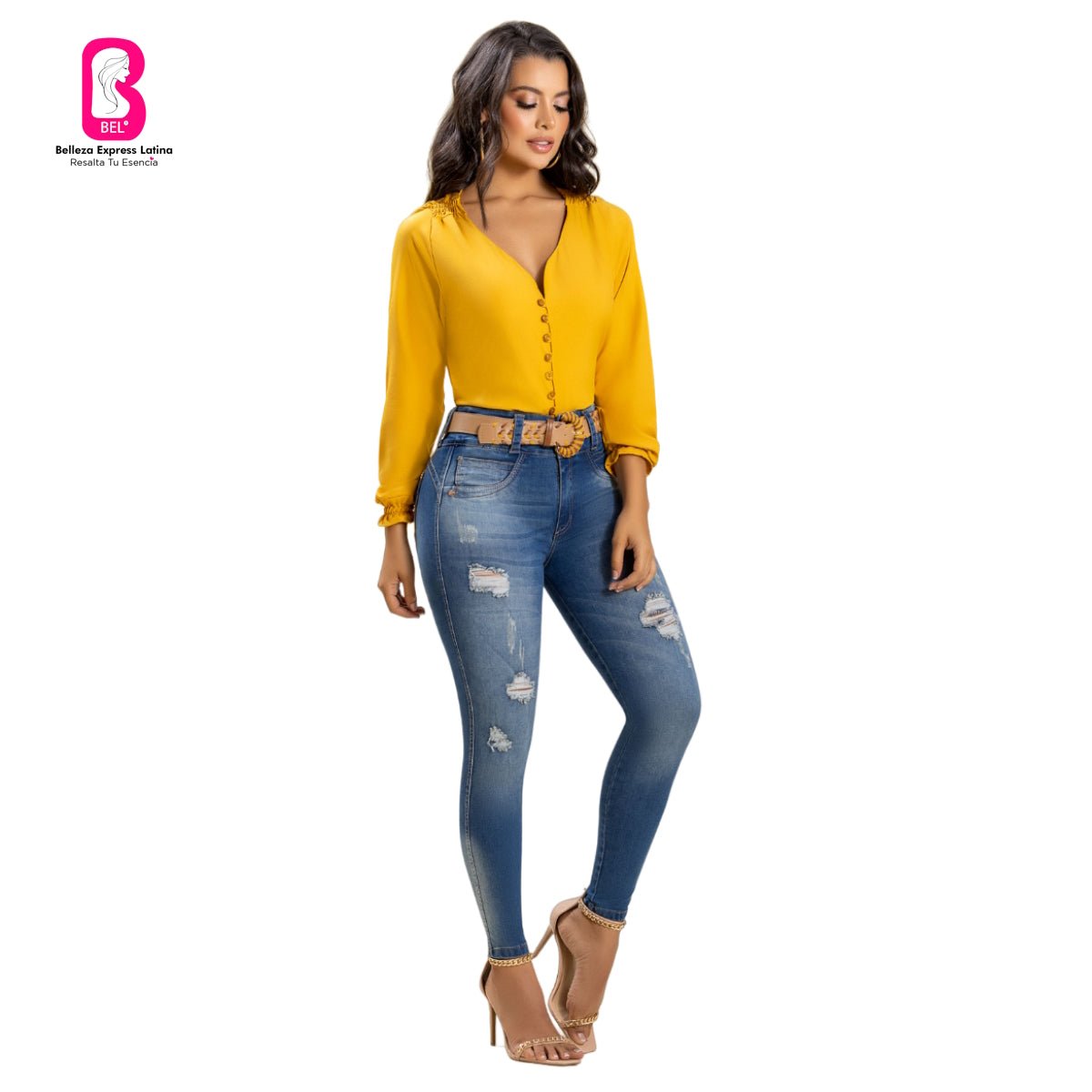 Jean push - up colombiano Azul medio bota pitillo 1569 - J2 - bellezaexpresslatina