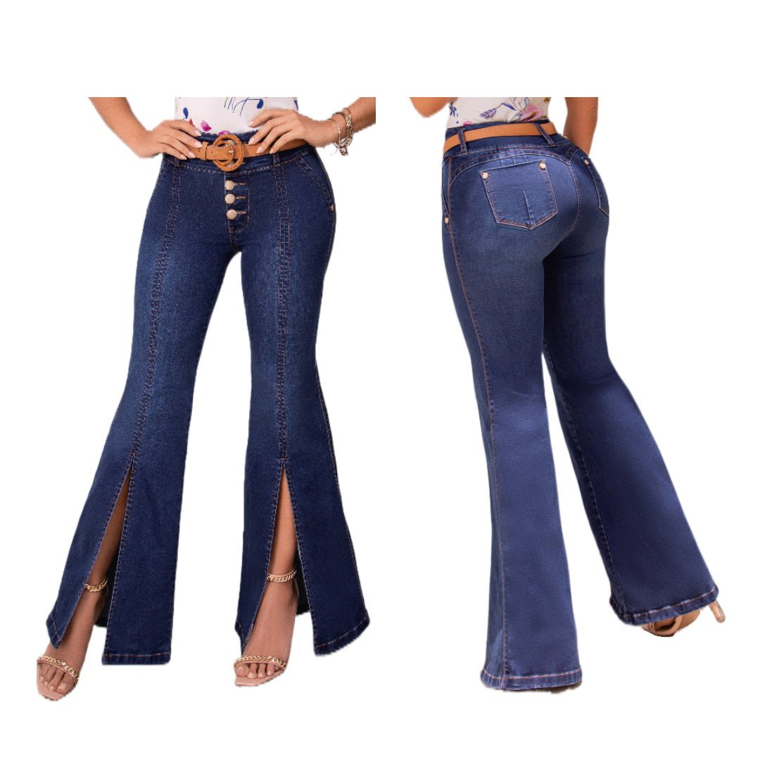 Jean push - up colombiano azul oscuro bota campana 1526 - J2 - bellezaexpresslatina