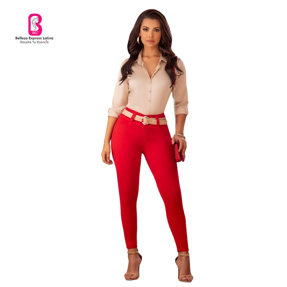 Jean push - up colombiano rojo bota pitillo 1549 - J2 - bellezaexpresslatina