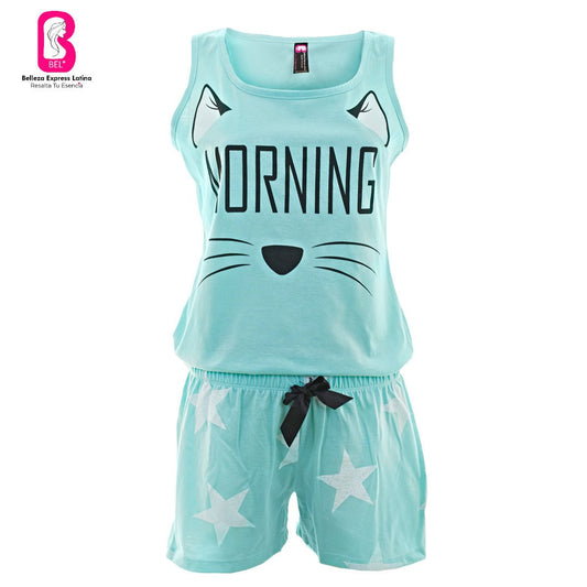 Pijama en Polialgodón con diseño Gato Morning 889-R4 - bellezaexpresslatina