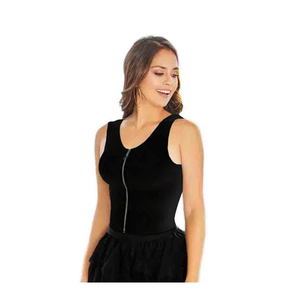 Polera de Moda con cierre frontal, escote espalda y manga sisa R1-10123