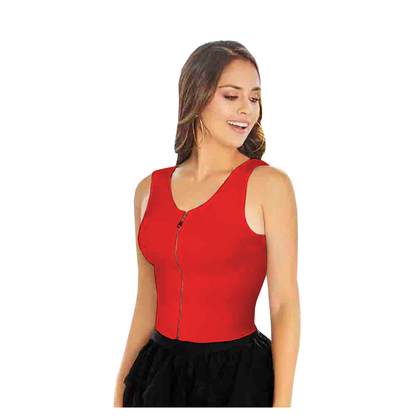 Polera de Moda con cierre frontal, escote espalda y manga sisa R1-10123