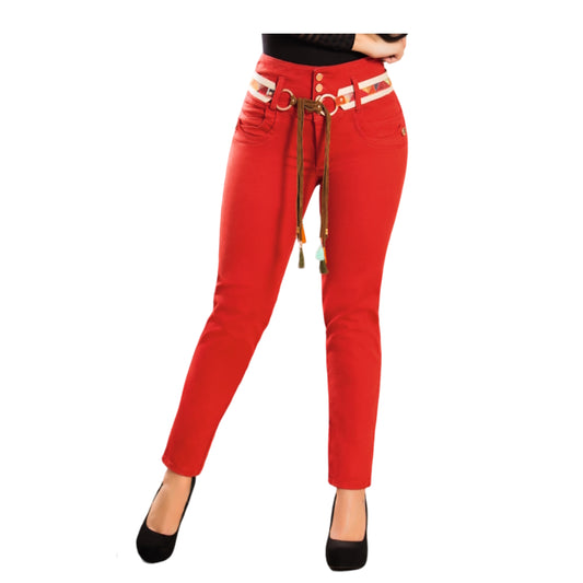 Jean push-up colombiano rojo bota pitillo 1345-J2