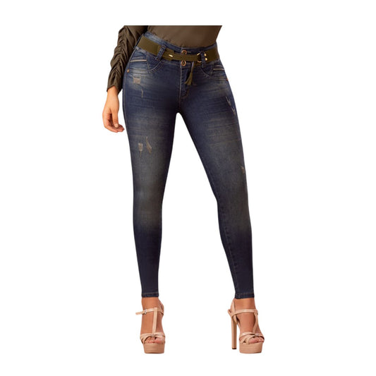 Jean Colombiano Push Up – 3 Botones - Azul Matizado - bellezaexpresslatina