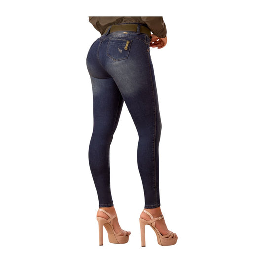 Jean Colombiano Push Up – 3 Botones - Azul Matizado - bellezaexpresslatina