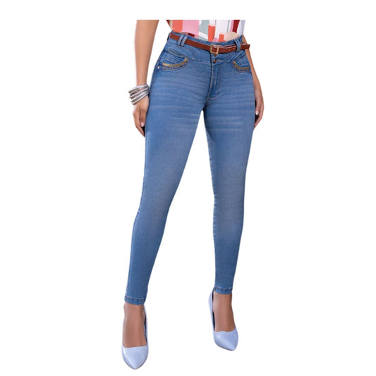 Jean Colombiano Push Up – 3 Botones,Bota Pitillo Azul Claro - bellezaexpresslatina