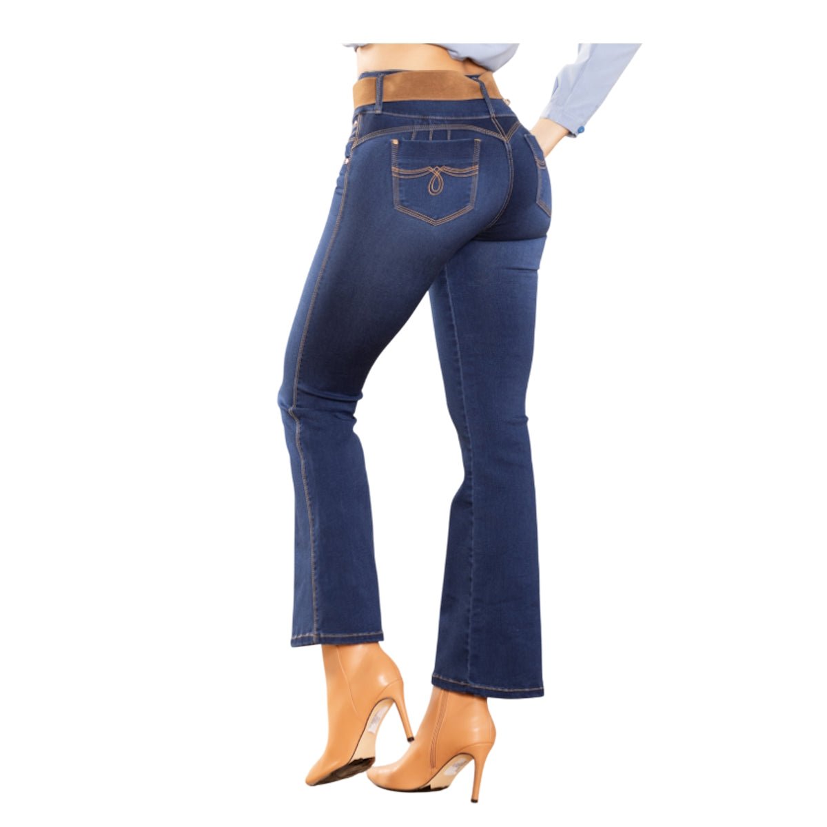 Jean Colombiano Push Up – Azul Oscuro 3 Botones y Bota Campana - bellezaexpresslatina