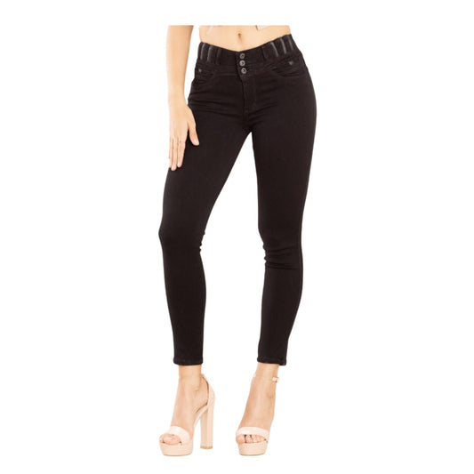 Jean Colombiano Push Up Negro – 3 Botones y Bota Pitillo - bellezaexpresslatina