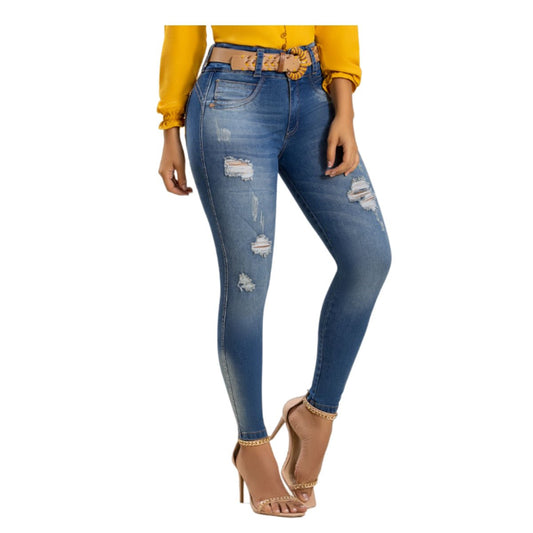 Jean push - up colombiano Azul medio bota pitillo 1569 - J2 - bellezaexpresslatina