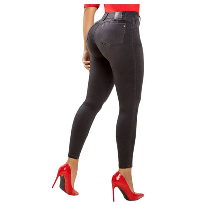 Jean push - up colombiano Gris oscuro bota pitillo 1555 - J2 - bellezaexpresslatina