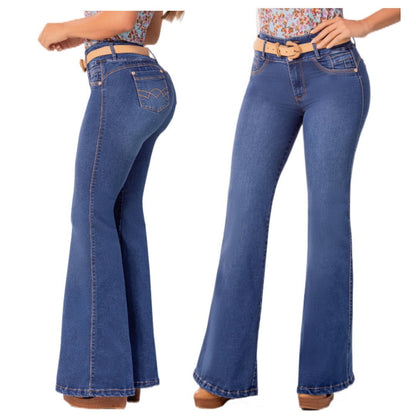 Jean push - up colombiano azul medio bota campana 1521 - J2 - bellezaexpresslatina