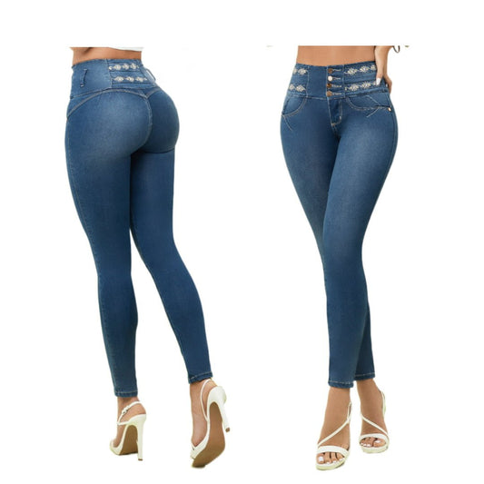 Jean push-up colombiano azul medio bota pitillo 897-B1 - bellezaexpresslatina