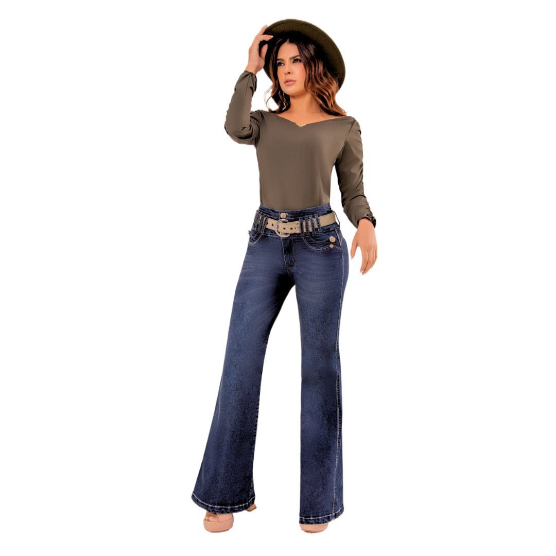Jean push - up colombiano azul oscuro bota campana 1522 - J2 - bellezaexpresslatina