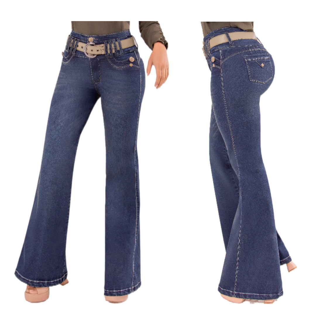 Jean push - up colombiano azul oscuro bota campana 1522 - J2 - bellezaexpresslatina
