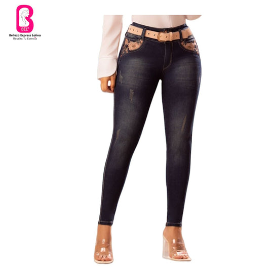 Jean push-up colombiano Azul oscuro bota pitillo 1541-J2 - bellezaexpresslatina