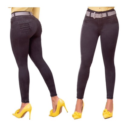 Jean push - up colombiano gris bota pitillo 1518 - J2 - bellezaexpresslatina
