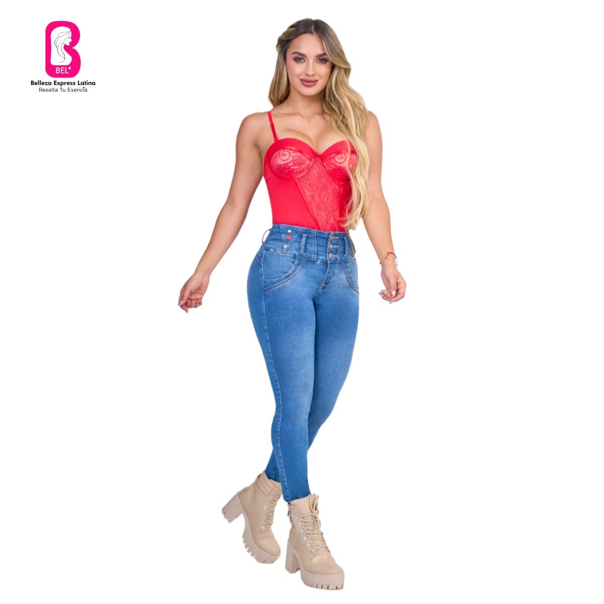 Jean PushUp con cinturilla incorporada - azul medio B.pitillo - bellezaexpresslatina